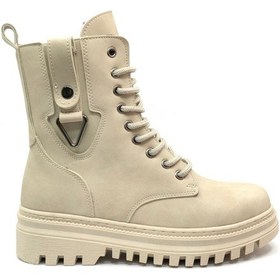 Resim Mehtap Süs Üçgen Toka Detaylı Kaymaz Taban Kadın Postal Bot Bej 