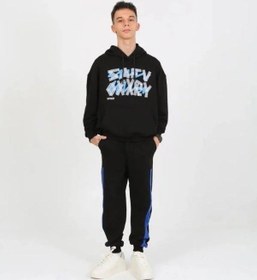 Resim Marions Erkek Çocuk Yazı Detaylı 2 İplik Kapüşonlu Sweatshirt-15229 Siyah 