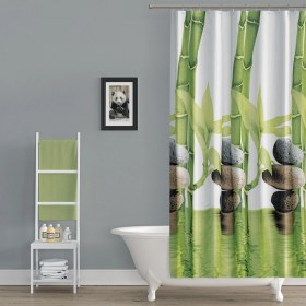 Resim Tropik Home Bamboo Desen 180 x 200 cm Polyester Kumaş Banyo Perdesi 