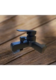 Resim İsaoğlu Yapı Siyah Banyo Bataryası Mat Siyah Kare Banyo Musluğu Pirinç Malzeme Büyük Kare Model Siyah 