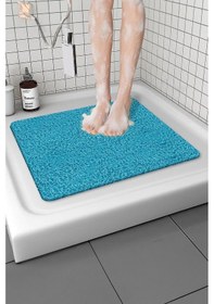 Resim Kare Banyo Paspası Kaymaz Yumuşak Esnek Paspas Islak Zemin Hijyenik Paspas 50x50 Cm Mavi 
