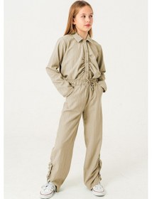 Resim Kız Çocuk Ön Pat Büzgülü Gömlek 3145 Bej 