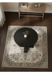 Resim Orleans Fransız Still Yuvarlak Ahşap Yemek Masası 90x90 Siyah 