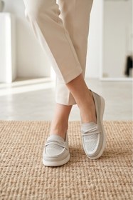 Resim Aura Comfort - Ortopedik Tabanlı Işıltı Detaylı Kadın Buz Rengi Günlük Casual Loafer Ayakkabı 