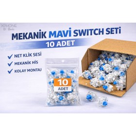 Resim xphone teknik servis Mavi Switch Mekanik Klavye Tuşu - 10 ADET, 2 Pinli - (clicker anahtarlık üretimi için uygun) 