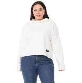 Resim Büyük Beden Kapüşonlu Düşük Kollu Pis Dikişli Üç İplik Beyaz Sweatshirt-beyaz Beyaz 
