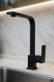 Resim Mat Siyah Mix Kare Mutfak Evye Bataryası Aç Kapa Garantili Mutfak Dekoratif Musluk 