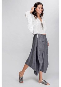 Resim İtalyan Cepli Keten Şalvar Pantolon 36-48 Beden Arası -8746 Antrasit 