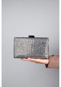 Resim Luvishoes Luvi Shoes Gomeda Platin Kare Taşlı Kadın Abiye Çanta Platin Kristal 