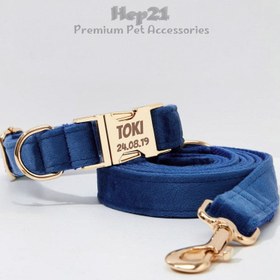 Resim Dog Collar Named Navy Blue Velvet Collar 146814 - Leash + Lead Rope / XL 