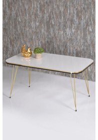 Resim Zigon Sehpa Ve Orta Sehpa Kr Set Çift Gold Beyaz Tel Ayak 