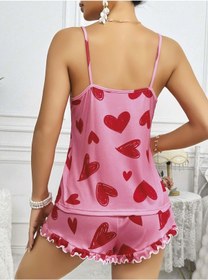 Resim Hello Papana Kadın Pembe Kalp Baskılı Şortlu Gecelik Pijama Takımı 5050 Çok Renkli 
