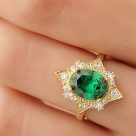 Resim passion silver Zümrüt Taşlı 14 Ayar Altın Kaplama Kadın Yüzük 