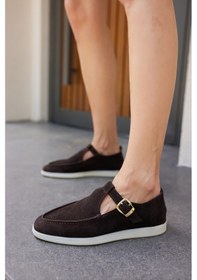 Resim Orbita Kadin Lacivert Gercek Deri Suet Loafer Ayakkabi Kahverengi 