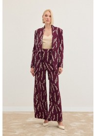 Resim Sateen Desenli Bol Paça Pantolon - Bordo-136494 Bordo 