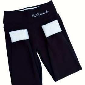 Resim Kadınlar İçin Şık Nakışlı Polar Astarlı Tayt - Yumuşak, Esnek, Sıcak Sonbahar & Kış Siyah Pantolonlar Alev Detaylı, Yüksek Bel Taytlar 