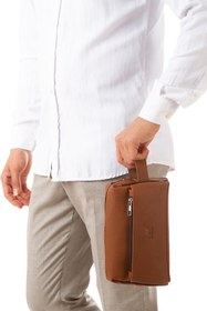 Resim Newish Polo Erkek Vegan Deri Taba Portföy Clutch Traş Kozmetik Bakım Ve Günlük El Çantası new381 