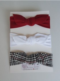 Resim swan butik Kız Çocuk Bebek Bandana Toka Seti 3'lü Ekose Siyah, Bordo, Beyaz 