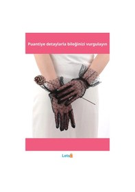 Resim Letsii Şık Kısa Güpürlü Siyah Puantiyeli Tül Eldiven Çok Renkli 