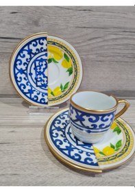 Resim Konyax Türk Kahve Seti 6 Kişilik Çift Desenli Lemone Çok Renkli 