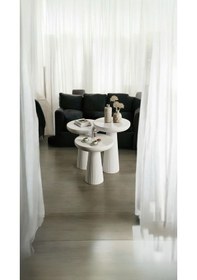 Resim Wood Wooden Ahşap Beyaz 3 Lü Set Mantar Yan Sehpa Fiskos Çiçeklik Decorative Beyaz 