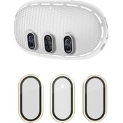 Resim Pazly Meta Quest 3 Kılıf + Titanyum Cam Lens Film + Vr Kulaklık Aksesuarları - Açık Gri / Altın Açık Gri / Altın 