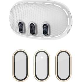 Resim Pazly Meta Quest 3 Kılıf + Titanyum Cam Lens Film + Vr Kulaklık Aksesuarları - Açık Gri / Altın Açık Gri / Altın 