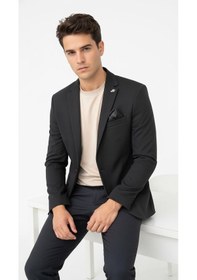 Resim Erkek Siyah Blazer Ceket İtalyan Kesim, Tek Düğmeli, Tek Yırtmaçlı Şık Klasik Model Siyah 