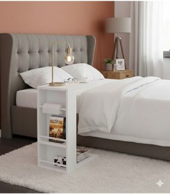 Resim Pint C Tipi Koltuk Yanı Sehpası Dergilikli Laptop Kahve Yan Sehpası Yatay Beyaz Beyaz 