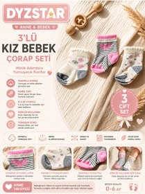 Resim DYZSTAR 3'lü Paket Pamuklu Kız Bebek Çorap Seti 0-6 Ay Yumuşak Dokulu Bebek Çorabı 