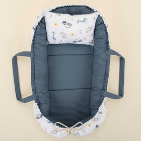 Resim Babynest ve Yastık - Çift Taraflı - Koyu Mavi Petek - Mavi Canlılar 