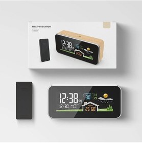 Resim Ahşap Dijital Saat Hava İstasyonu Saat Termometre Hava Nem Ölçer 