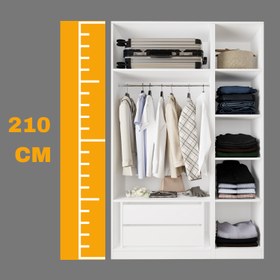 Resim Bimossa KB50 Goss 135 cm İkili Kapaksız İki Bölmeli Dar Gardırop, Askılı, Çekmeceli ve Raflı Açık Giyinme Dolabı, Beyaz Modern Elbise Dolabı 