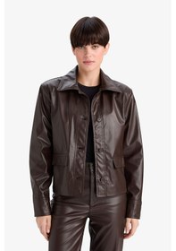 Resim Defacto Regular Fit Polo Yaka Suni Deri Blazer Ceket G2308ax25wnbn212 Kahve 