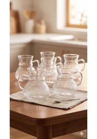 Resim Keyf Çay Borosilikat Çizgili Cam Bardağı Seti 200ml Renkli 