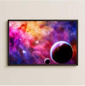 Resim Renkli Nebula Ve İkili Gezegen Temalı Kozmik Dijital Sanat Pleksi Tablo 