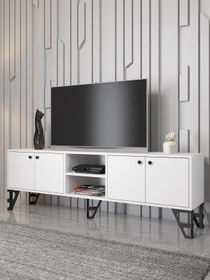 Resim Wood'n Love Sofia 180 Cm Metal Ayaklı Tv Ünitesi - Beyaz \u002F Siyah 