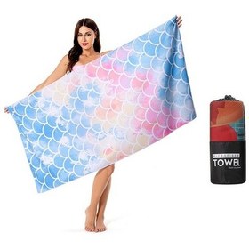 Resim Mikrofiber Plaj Havlusu - Yüzme İçin Hızlı Kuruyan, Mavi Yosun Desenli 63x31.5 İnç Banyo Havlusu Çok Renkli Çok Renkli 