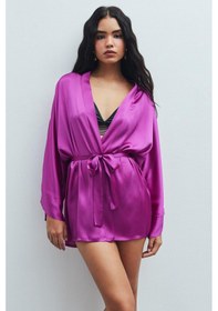 Resim Fumée Fuşya Kısa Saten Sabahlık / Kimono Fuşya 