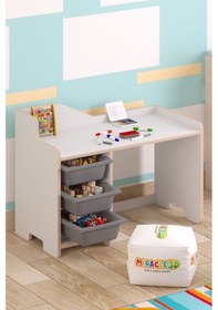 Resim Miracle 3d Çocuk Çalışma Masası 90x45 Cm 3 Sepetli Çocuk Çalışma Masası Sandalye Yoktur Beyaz 