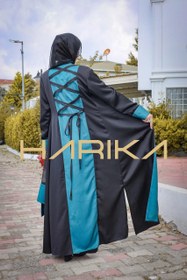 Resim Turkuaz Ve Siyah Ipek Krep Ferace (ELBİSE DAHİL DEĞİL) - L 