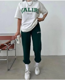 Resim Machetta Büyük Beden Beyaz Nefti Valiri Baskılı Eşofman T-shirt Yazlık Takım 
