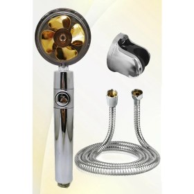Resim Qniay Qnitema Pervaneli Gold Jet Duş Başlığı Duş Hortumu ve Mafsal Set 