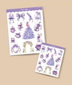 Resim Violet Lady-vintage Sticker Set Mat Kağıt - 2li Etiket Seti- Mor Lady- Ajanda Defter Süsleme-journal Süsleme Mor 