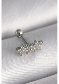 Resim İetaks 316l Çelik Gümüş Renk Zirkon Taşlı Yonca Tragus Piercing Elk-bjtıeg 