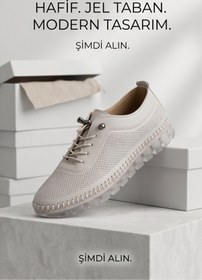Resim FlexiGel Tam Ortopedik Jel Tabanlı Kadın Krem Loafer - Ultra Esnek Nefes Alabilir Hafif Günlük Anne Ayakkabısı 