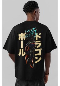 Resim Son Goku Dragon Ball Sırt Baskılı Unisex Oversize Tişört Siyah 