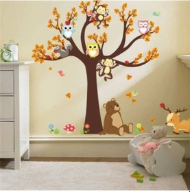 Resim Çocuk Odası Orman Ağaç Kelebekler Ayı Geyik Baykuş Duvar Sticker 
