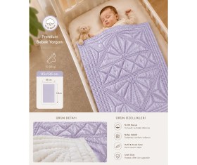 Resim di Tubina %100 Pamuk Bebek Yorganı 84X130 cm Mor İpek Saten Doğal Nefes Alan Bebek Yorganı 