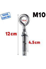 Resim NZB Kancalı Çelik Dübel Hamak Salıncak Boks Torbası Lamba Avize İçin Gömlekli Kapalı Ağız Kanca M10 